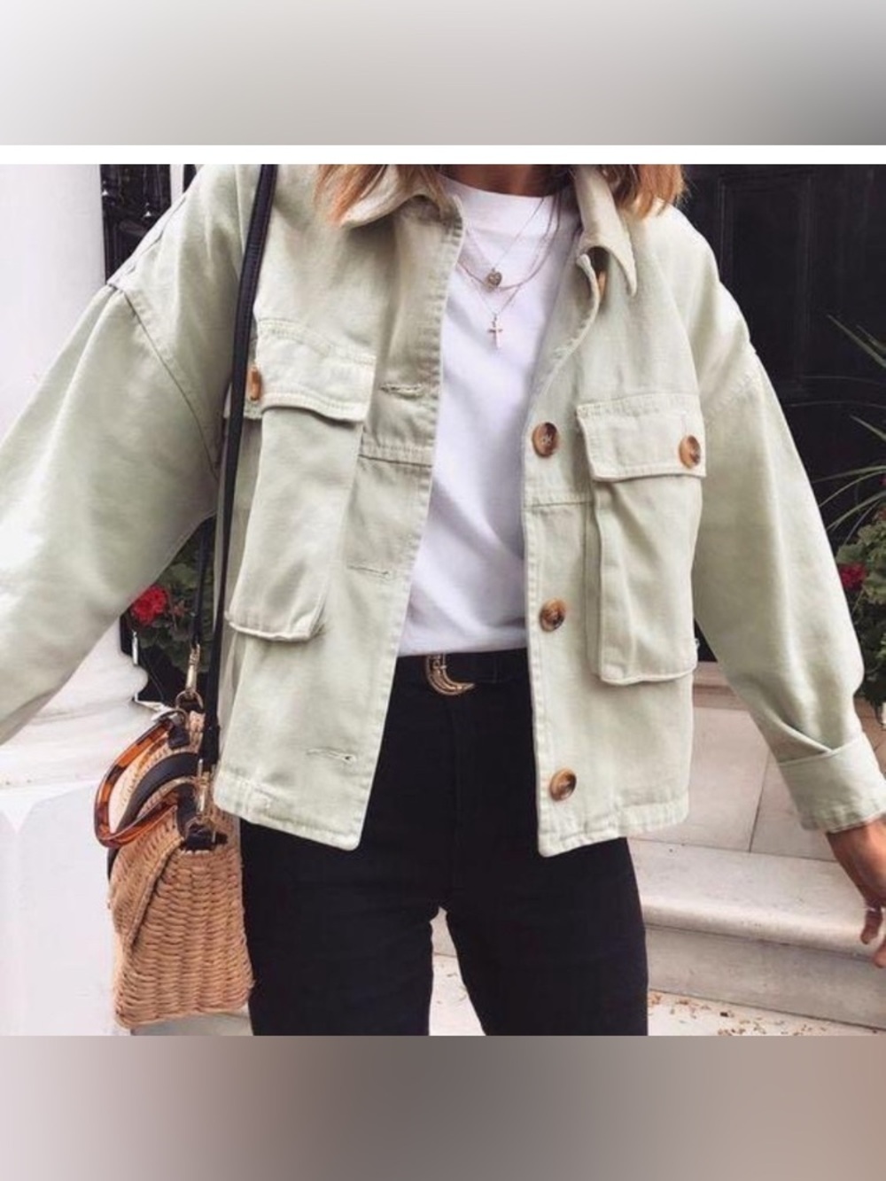 Zara Oversized Jean Utility Button-Up Jacket